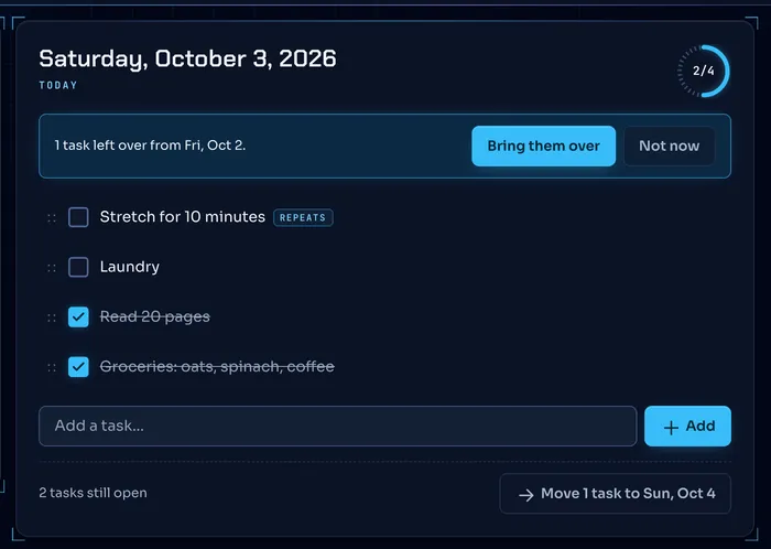 The same day in the Midnight theme