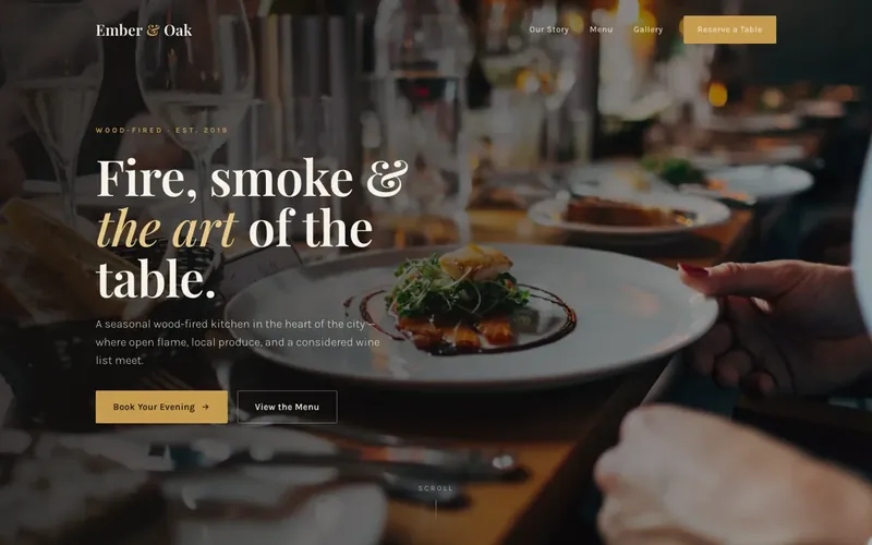 Demo site: Ember & Oak, a restaurant