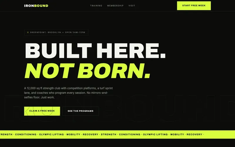 Demo site: Ironbound, a gym